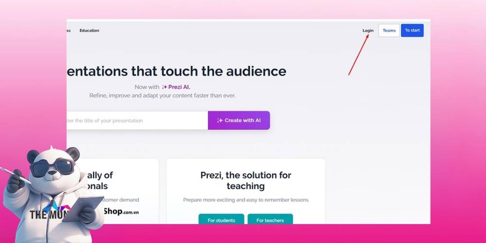 Đầu tiên truy cập trang web Prezi để đăng nhập tài khoản