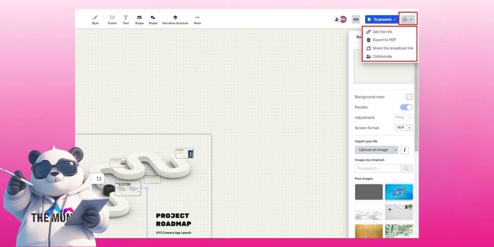 Bấm vào biểu tượng chia sẻ file trên Prezi
