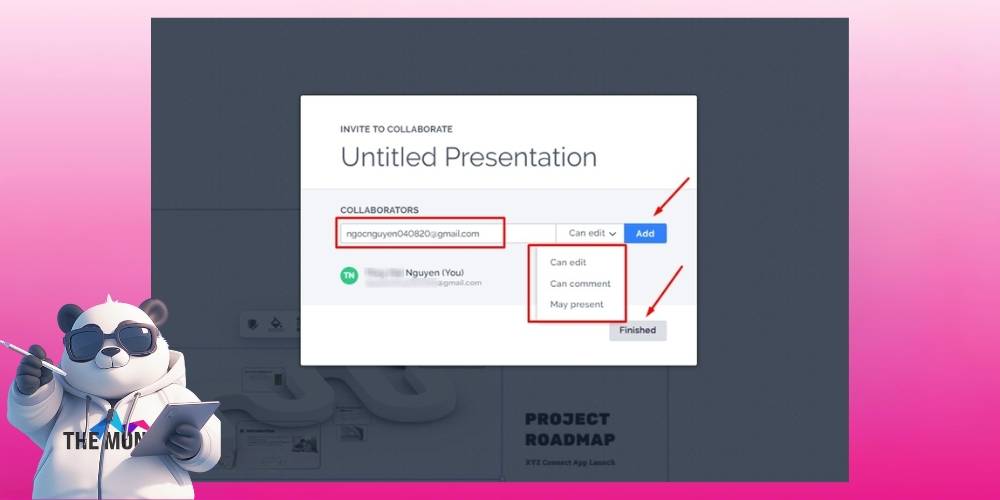 Nhập địa chỉ email để chia sẻ file trên Prezi