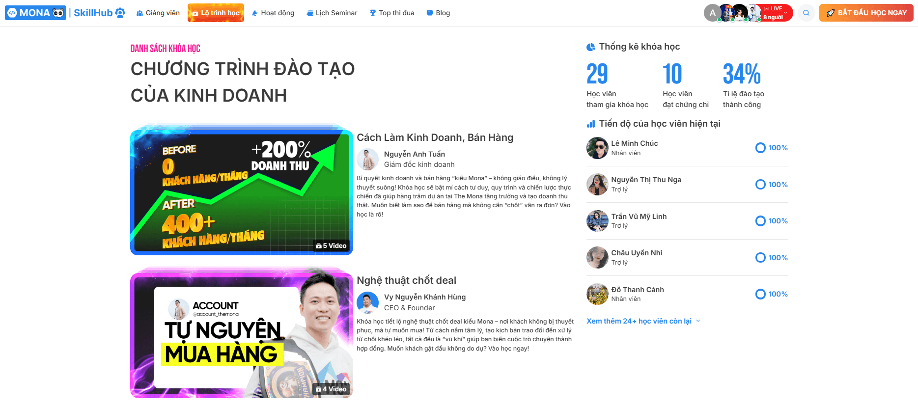 Các khóa đào tạo chuyên môn thực tế trên MONA SkillHub