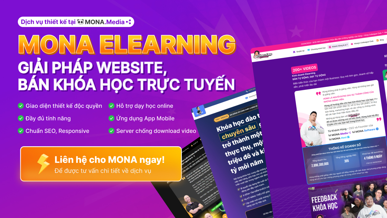 Dịch vụ thiết kế website Elearning, bán khóa học MONA Elearning