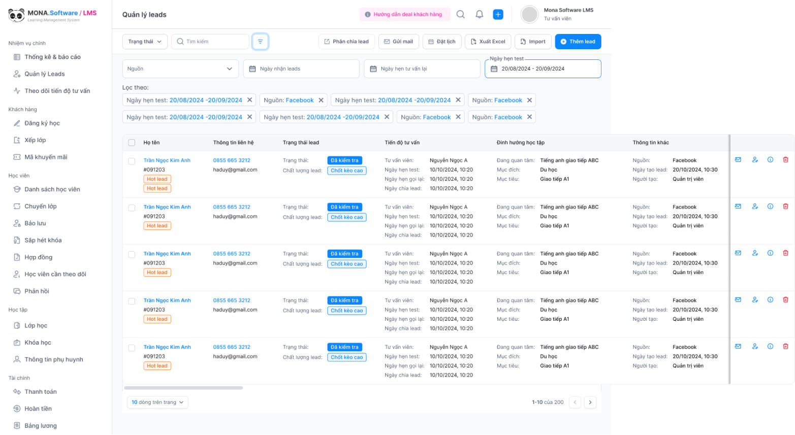 Phần mềm CRM MONA LMS giúp gom nhóm leads từ đa kênh hiệu quả