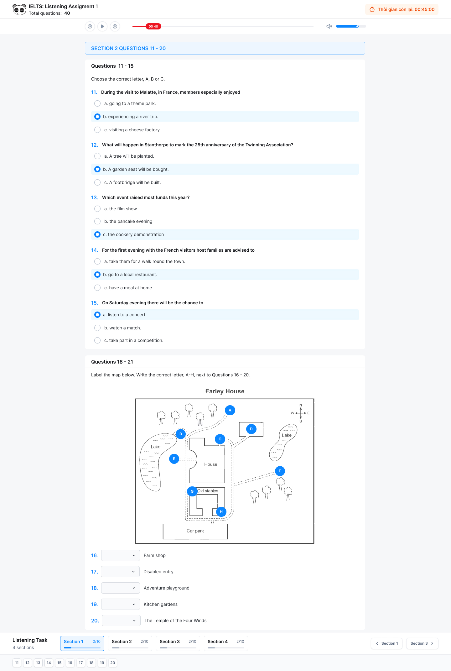 Tính năng thi trắc nghiệm online