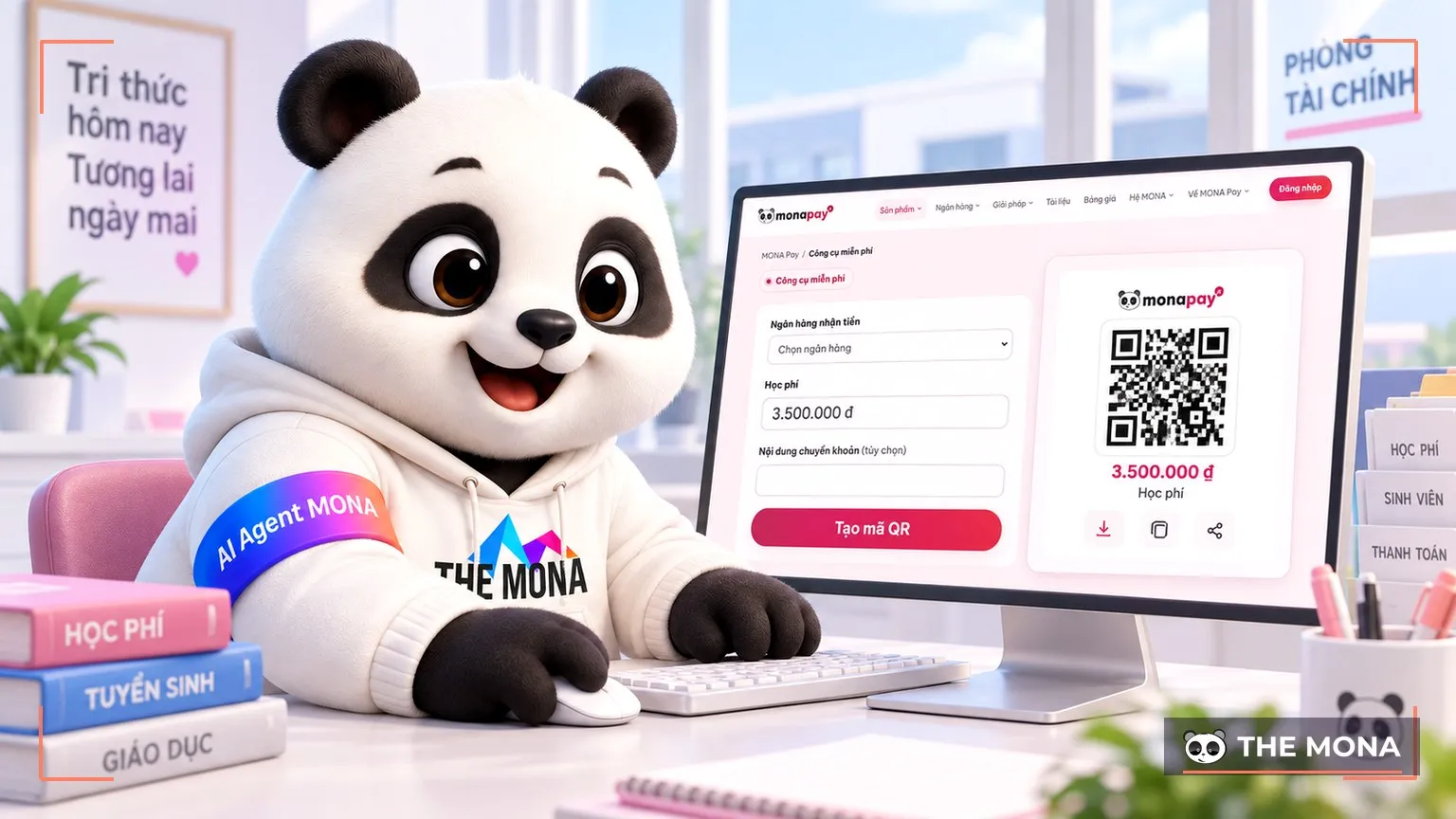 Gấu MONA nhập học phí vào công cụ tạo mã QR ngân hàng thật, QR hiện